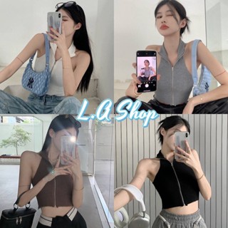 L.A Shop พร้อมส่ง เสื้อกล้ามไหมพรมคอเต่า ดีเทลซิปด้านหน้าผ้าร่องใส่สบาย "J157"