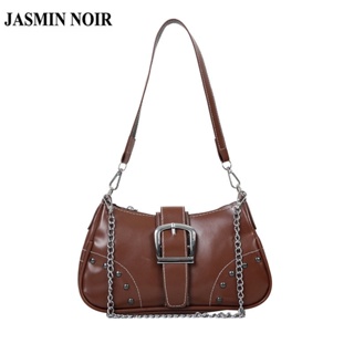 Jasmin NOIR กระเป๋าสะพายไหล่ กระเป๋าถือ หนัง PU แต่งหมุด แต่งสายโซ่คล้อง สไตล์เรโทร สําหรับสตรี