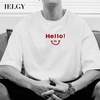 IELGY เสื้อยืดคอกลม แขนสั้น พิมพ์ลาย ทรงหลวม สไตล์ฮ่องกง สําหรับผู้ชาย