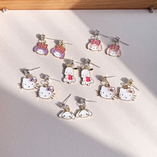 Sanliou 925 Silver Needle Kitty Earrings Girls Cartoon Earrings Cute Melody Kuromi Cassia Dog Pudding Dog