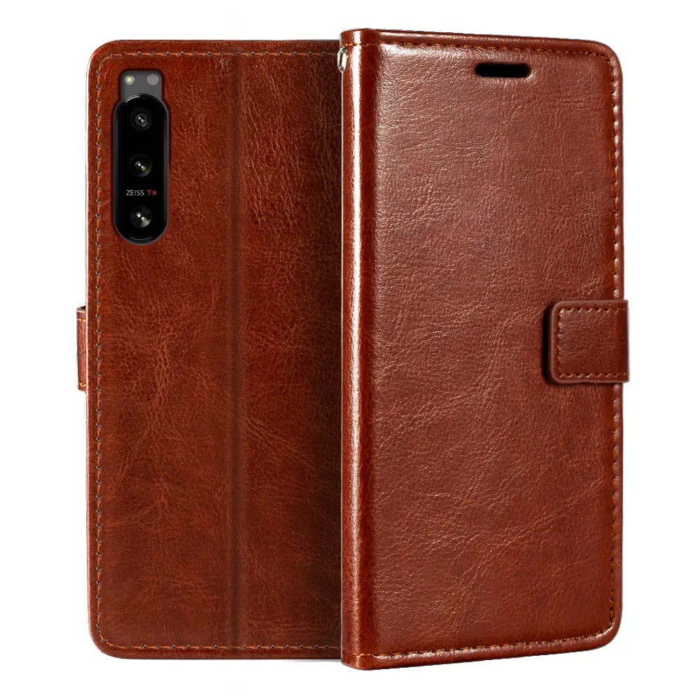 สําหรับ Sony Xperia 5 IV PDX-224 กระเป๋าสตางค์หนัง PU พรีเมี่ยมฝาครอบแม่เหล็กพร้อมผู้ถือบัตรและ Kick