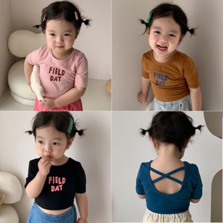 ❀Qinzi เสือดาว❀พร้อมส่ง เสื้อยืดแขนสั้น ผ้าฝ้ายแท้ สไตล์เกาหลี 23 ฤดูใบไม้ผลิ ฤดูร้อน สําหรับเด็กผู้หญิง