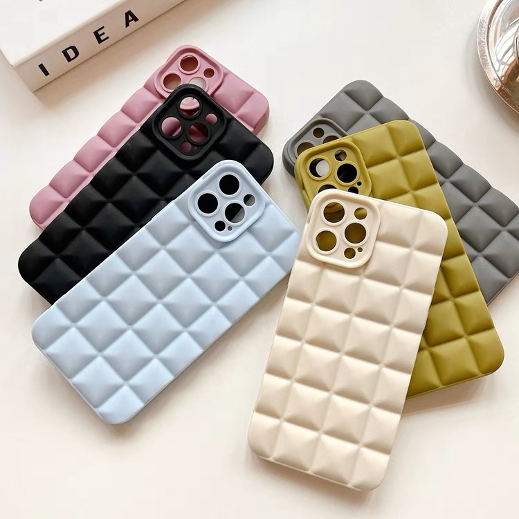 G🔥เคสลายตารางแบบนิ่ม ใช้สำหรับ iPhone 11 Pro Max 12 Pro Max TPU 3D Cube Candy Case เคสซิลิโคน สีพื้น เคสโทรศัพท์มือถือ