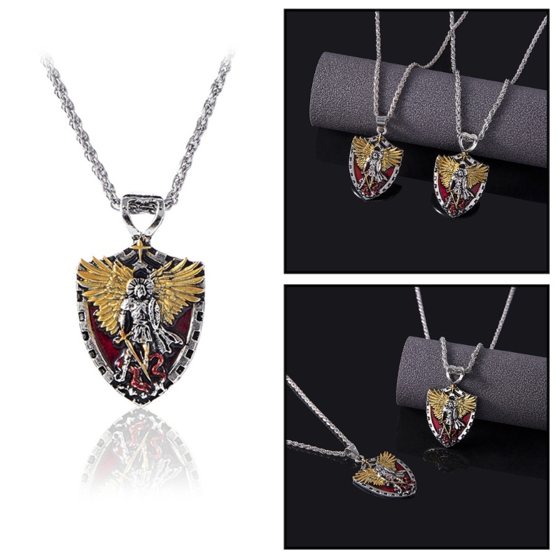 Orangesea Men Faith Pendant Necklace Saint Michael Guardian Necklace The Archangel Protection Amulet