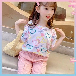 Womens baby cotton short sleeve 2023 Womens baby Summer clothes love top fashion girls T-shirt Western style girls base shirt