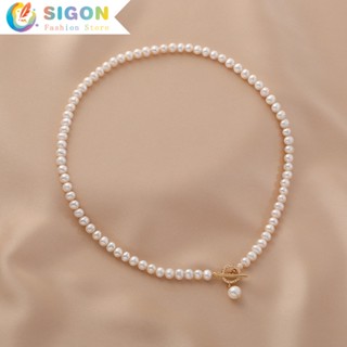 Sigonpearl สร้อยคอโซ่ ประดับไข่มุกน้ําจืด ธรรมชาติ เรียบง่าย แฟชั่น สําหรับผู้หญิง