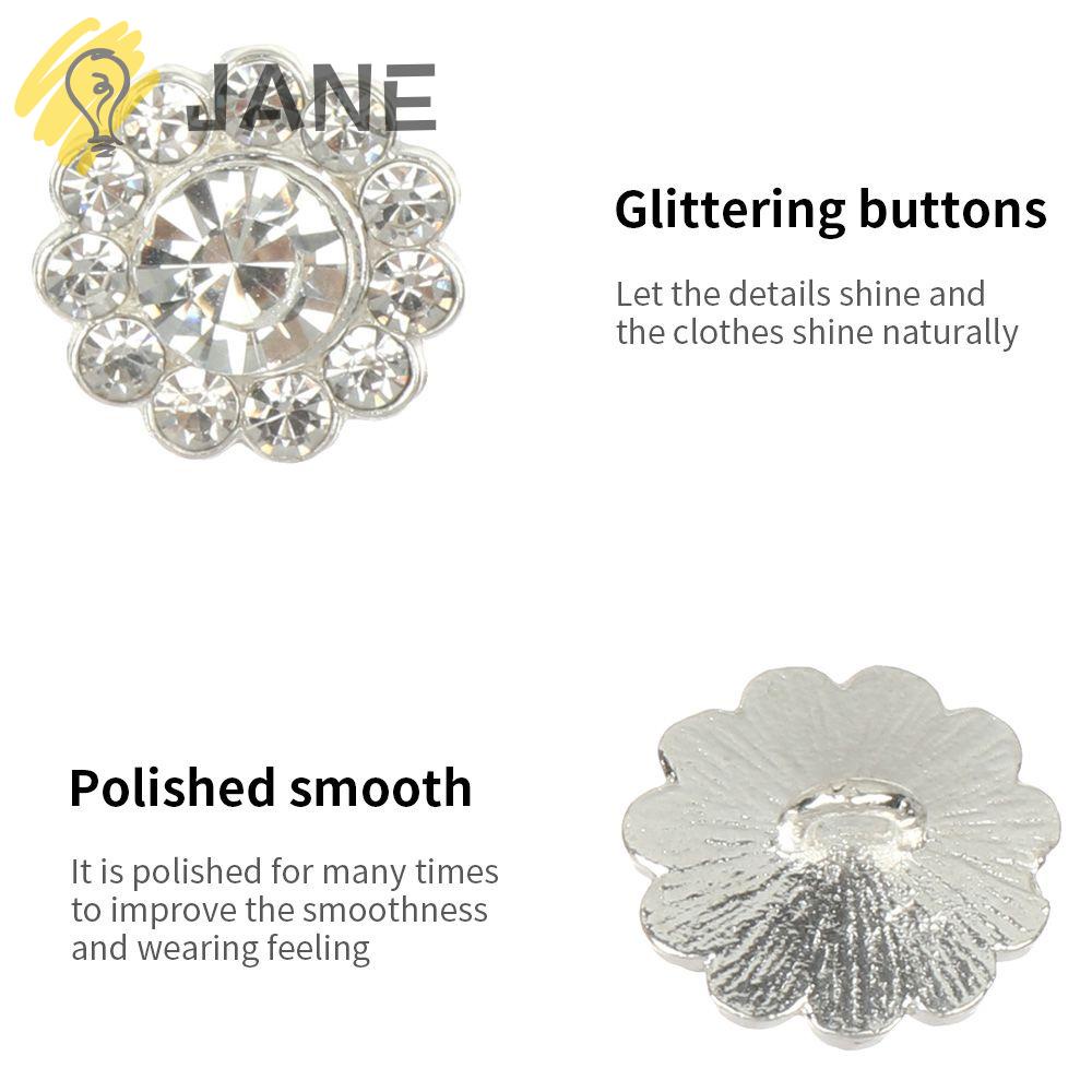 Jane กระดุมโลหะ ประดับพลอยเทียม คุณภาพสูง สําหรับตกแต่งงานเย็บปัก งานฝีมือ DIY 10 ชิ้น ต่อชุด