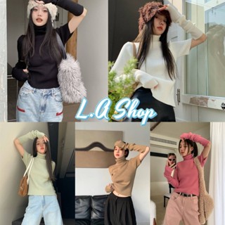 L.A Shop พร้อมส่ง  เสื้อไหมพรมแขนสั้นคอเต่า แถมปลอกแขน ดีเทลปลอกแขนสอดนิ้ว "80075"