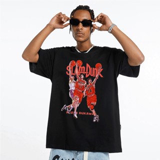 S-5XL Japanese Anime Slam Dunk T Shirt Men Women Summer Cotton Short Sleeve Tee Shirt Couple Fashion Oversized Black Cre