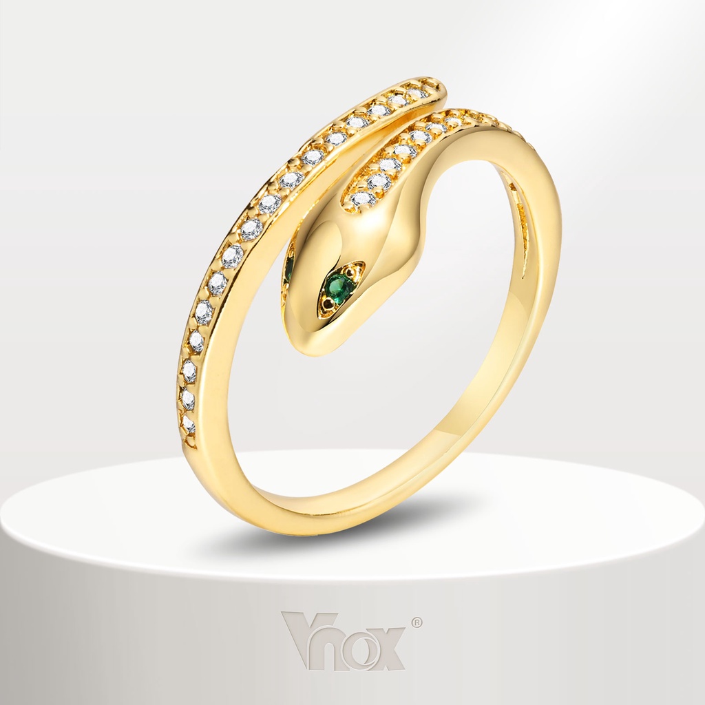 Vnox แหวนเพทาย รูปงู เปิดปรับได้ ชุบทอง สไตล์วินเทจ สําหรับผู้หญิง