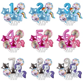 ชุดลูกโป่ง รูปการ์ตูนยูนิคอร์น My Little Pony ตัวเลข 32 นิ้ว สําหรับตกแต่งปาร์ตี้วันเกิดเด็ก 6 ชิ้น ต่อชุด