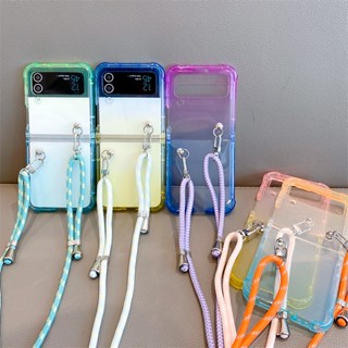 เคสนิ่ม ไล่โทนสี พร้อมสายคล้อง สําหรับ Samsung Galaxy Z Flip 3 Flip4 W23