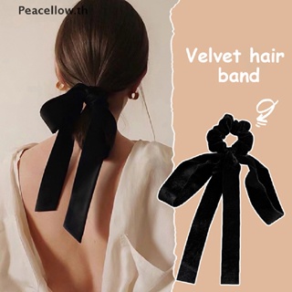 Peacellow ยางรัดผม ผ้ากํามะหยี่ ยืดหยุ่น ประดับโบว์ สีดํา แฟชั่นสําหรับผู้หญิง TH