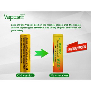 Vapcell Gold ( สีทอง ) ขนาด 18650 ของแท้ เวฟเซลทอง เวฟเซล3600 ถ่านทอง แบตทอง จุ3600 ถ่านแรงๆ ถ่านจุเยอะ ถ่าน