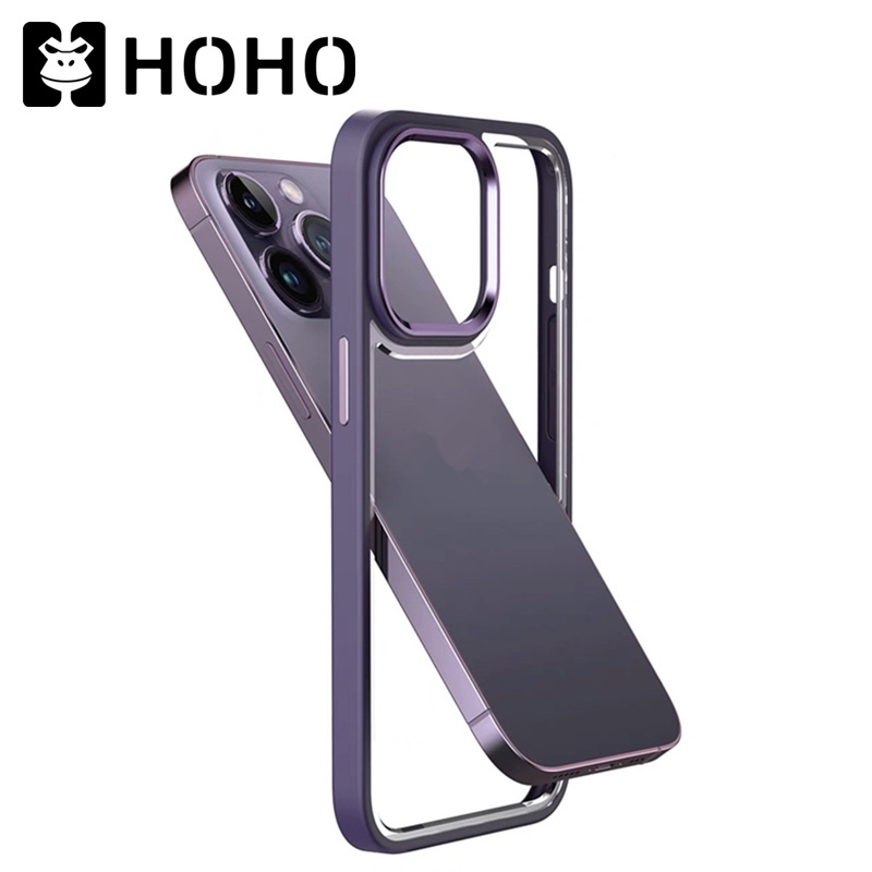 H🔥กรอบเลนส์โลหะ ปุ่มโลหะ เคสใส ใช้สำหรับ iPhone 13 Pro Max 14 Pro Max TPU+PC Case เคสซิลิโคน สีพื้น เคสโทรศัพท์มือถือ