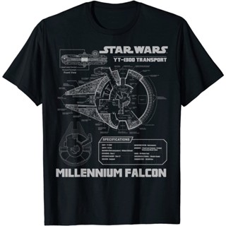 เสื้อยืดแขนสั้นเสื้อยืดโอเวอร์ไซส์ราคาถูกเสื้อยืด พิมพ์ลายกราฟฟิค Star Wars Millennium Falcon สีเทา สําหรับผู้ใหญ่ S-5XL