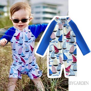 Babygarden-6m-3y ชุดว่ายน้ํารอมเปอร์ลําลอง แขนยาว พิมพ์ลาย มีซิป สําหรับเด็กผู้ชาย