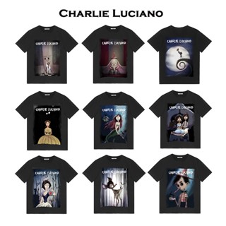 เสื้อยืดแขนสั้นลําลอง คอกลม พิมพ์ลาย Charlie Luciano สีดํา สไตล์สปอร์ต