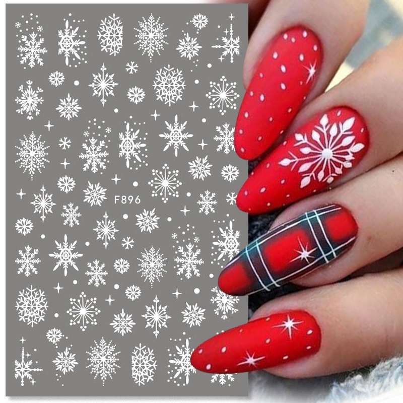 เกล็ดหิมะสีขาวหิมะ 3D สติ๊กเกอร์ติดเล็บฤดูหนาว Xmas Christmas Transfer สติกเกอร์สําหรับเล็บ DIY Decals Slider ตกแต่งเล็บ