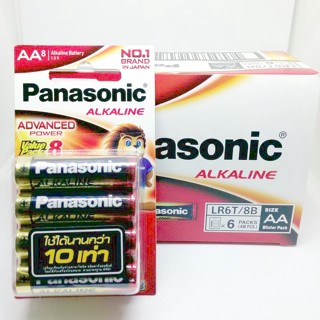 ขายยกกล่อง (Pack 8 ก้อน 6 Packs = 48 ก้อน) Panasonic Alkaline AAA, AA ถ่านอัลคาไลน์ ถ่าน