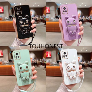 เคส Vivo V20 Pro Case Soft Silicone Shockproof Cute Rabbit Bunny Bracket Stand Phone Cases With Rope เคสซิลิโคนนิ่ม กันกระแทก กระต่ายน่ารัก ขาตั้ง เคสโทรศัพท์ พร้อมเชือกคล้อง