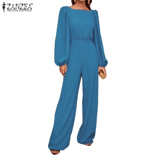 ZANZEA Women  Square Neck Long Sleeve Waist Closed Back Middle Zipper Jumpsuits