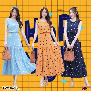 S4U 💗พร้อมส่ง  set   เสื้อแขนกุดลายจุด + กระดปรงยาวระบายลายจุด เสื้อผ้าแฟชั่นผู้หญิง ชุดไปทะเล ชุดเซ็ท ชุดเดรส