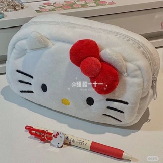 Kitty Cat Pencil Bag Female sanrio Student Desk Stationery Holds Plush Large Capacity