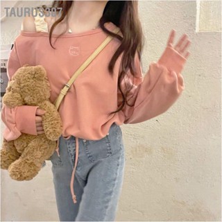 Taurus307 เสื้อแขนยาว เปิดไหล่ ผ้าโพลีเอสเตอร์ แบบสวมหัว สําหรับผู้หญิง