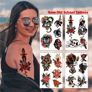 Waterproof Tattoo Stickers New Old School Colorful Eagle Leopard Butterfly Flower Tattoo For Women And Men DIY Makeup