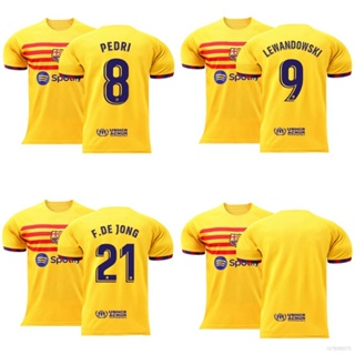 เสื้อกีฬาแขนสั้น ลายทีมชาติฟุตบอล FC Barcelona Away Jersey Lewandowski Pedri Jong พลัสไซซ์ 2022-2023