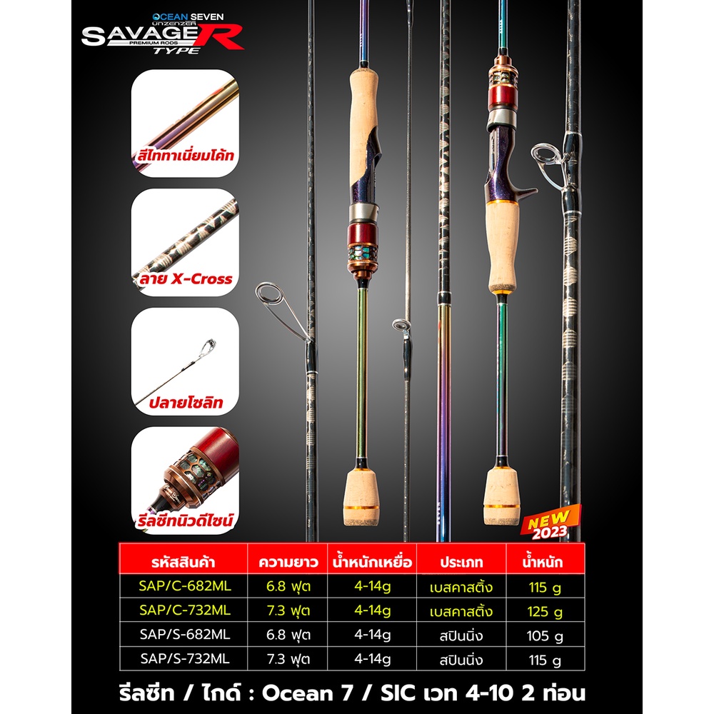 คันเบ็ด Savage Type R ไททาเนี่ยม โค้ทมิกซ์X-CROSS ปลายคันโซริท สัมผัสดีเมื่อปลากัด UL(เวท4-10LB)