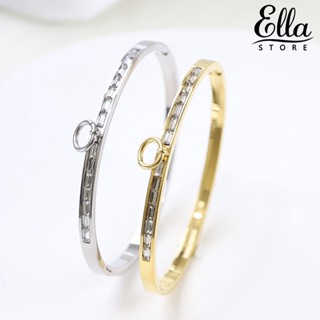 Ellastore123 สร้อยข้อมือ เหล็กไทเทเนียม ป้องกันสนิม ทนต่อการเสียดสี เข้ากับทุกการแต่งกาย สไตล์มินิมอล สําหรับผู้หญิง