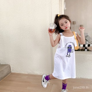 กระโปรงแขวนเด็กผู้หญิงปรับได้, กระโปรงเสื้อกั๊กพิมพ์ลายตลกสไตล์เกาหลี, กระโปรงแขวนเดรสยาวปานกลางสำหรับเด็ก SL5553