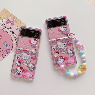 เคสโทรศัพท์มือถือแบบแข็ง กันกระแทก ลายแมว KT สีชมพู สําหรับ Samsung Galaxy Z Flip 4 Z Flip 3 5G