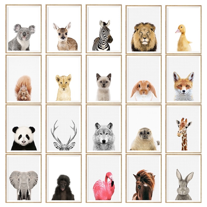 NUOMEGE เด็กสัตว์โปสเตอร์แพนด้ายีราฟช้างภาพวาดผ้าใบเนอสเซอรี่ Wall Art Nordic ภาพห้องนอนเด็กตกแต่ง