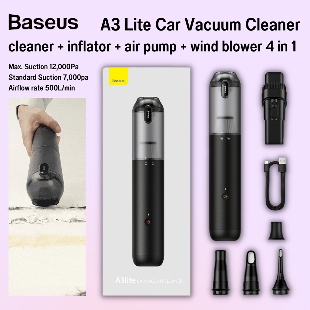 ลดราคา Baseus A3 Lite เครื่องดูดฝุ่นไร้สาย 12000Pa Air Pump เครื่องดูดฝุ่นในรถยนต์ Car Vacuum Cleaner