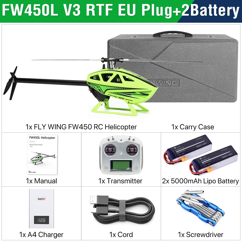 (2แบตเตอรี่)Fly Wing FW450L V3 GPS 6CH 3D Automatic Return Hoveing RC Helicopter /2Battery