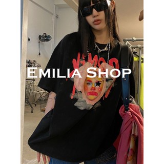 EMILIA SHOP เสื้อยืด เสื้อผ้าฝ้าย สบาย oversizeสไตล์ สามารถสวมใส่ได้ทั้งชายและหญิงA29J0MR 0315