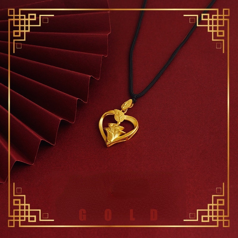 [Lucky K Gold] Au999 สร้อยคอรูปหัวใจดอกกุหลาบสําหรับผู้หญิง
