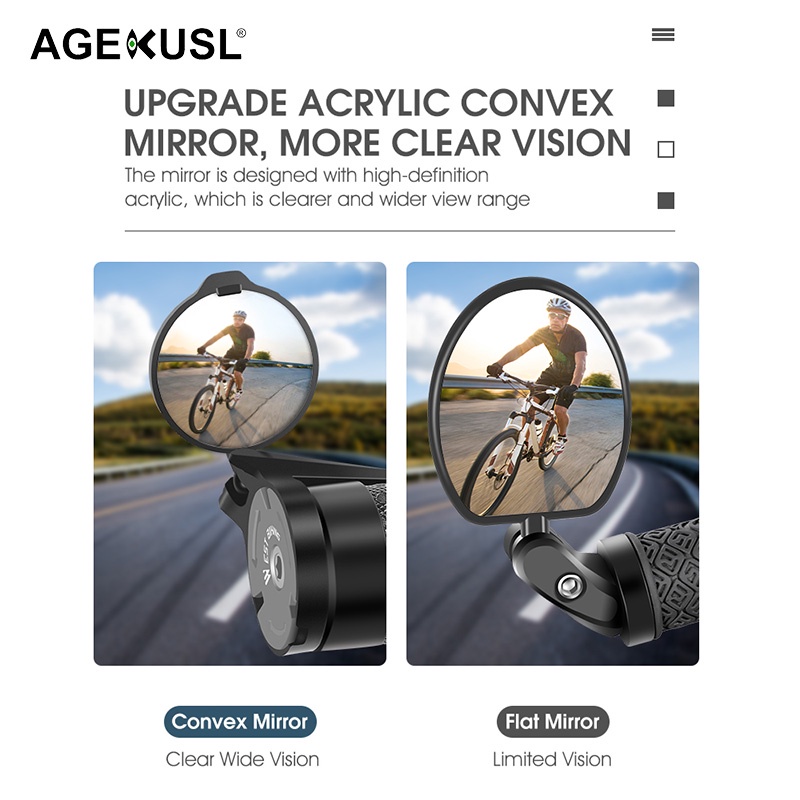 Agekusl กระจกมองหลัง แบบนูน หมุนได้ ปรับได้ สําหรับติดแฮนด์รถจักรยาน MTB ราคา ถูกที่สุด ดีลบีเคเค แกลเลอรีภาพที่ 5