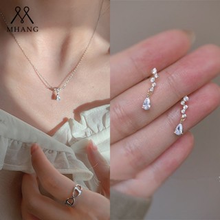 ชุดสร้อยคอ ต่างหู จี้รูปหยดน้ํา ประดับเพทาย สีเงิน เรียบง่าย…