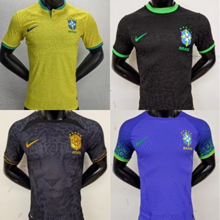 เสื้อกีฬาแขนสั้น ลายทีมชาติฟุตบอล Brazil home Away 2223 ชุดเหย้า และเสื้อเจอร์ซีย์ สีดํา แห้งเร็ว ไซซ์ S-XXL