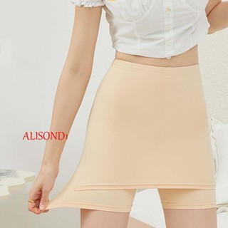 Alisond1 กางเกงบ็อกเซอร์ขาสั้น ผ้าเรยอน ระบายอากาศ สีพื้น สองชั้น เพื่อความปลอดภัย สําหรับผู้หญิง