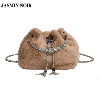 Jasmin NOIR กระเป๋าสะพายข้าง สายโซ่ ประดับขนเฟอร์ สําหรับผู้หญิง