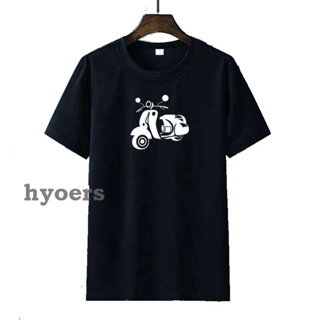 ขายเสื้อยืดสีดำ เสื้อยืดผู้ชาย เสื้อยืด พิมพ์ลาย Cotoon Combed30s vespa สําหรับผู้หญิง และผู้ชาย（S-5XL）