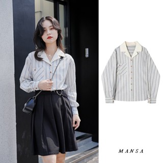 MANSA Korean striped shirt  เสื้อโอเวอร์ไซส์ เสื้อเชิ้ตแขนยาว