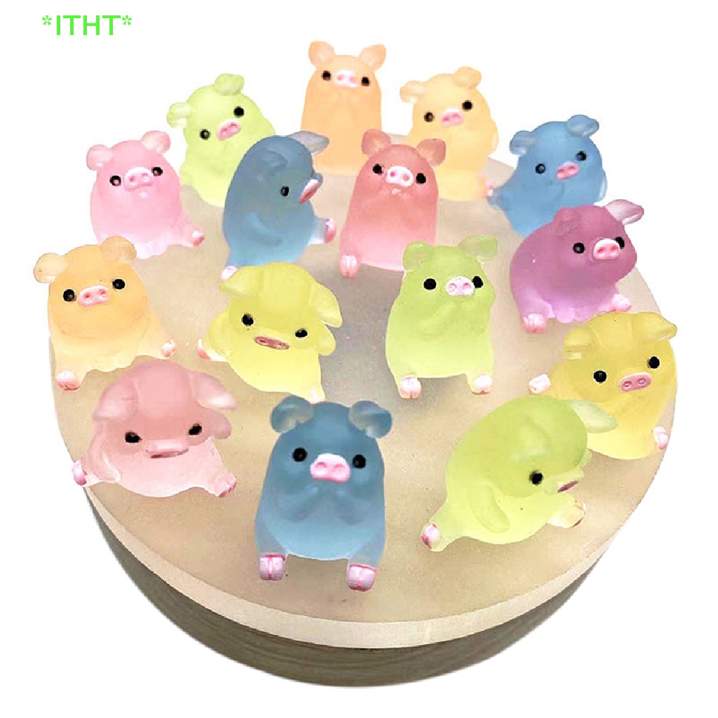 Itht> ใหม่ ลูกหมูเรซิ่นเรืองแสง ขนาดเล็ก อุปกรณ์เสริม สําหรับตกแต่งรถยนต์ 1 5 ชิ้น