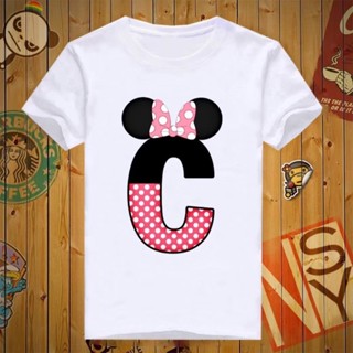 เสื้อแขนสั้น เสื้อไม่ต้องรีด tshirt เสื้อยืดตัวอักษร C มินนี่ลายจุด ลายน่ารักๆ