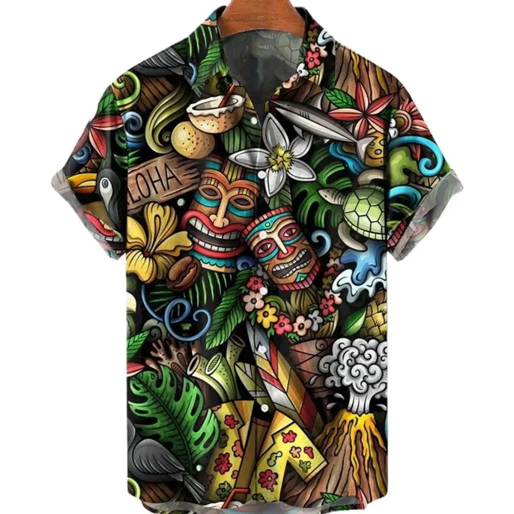 Songkran เสื้อเชิ้ตแขนสั้นลําลอง ผ้าฝ้าย พิมพ์ลายหัวกะโหลก 3 มิติ โอเวอร์ไซซ์ สไตล์ฮาวาย แฟชั่นฤดูร้อน สําหรับผู้ชาย 2022